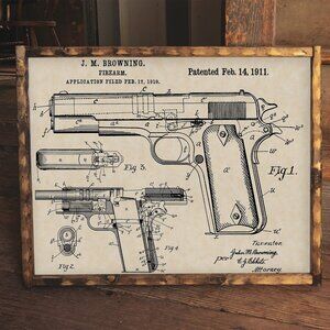 1911 Colt Handgun Browning Firearm Patent 16x20 Gun Print on Custom Parchment LS